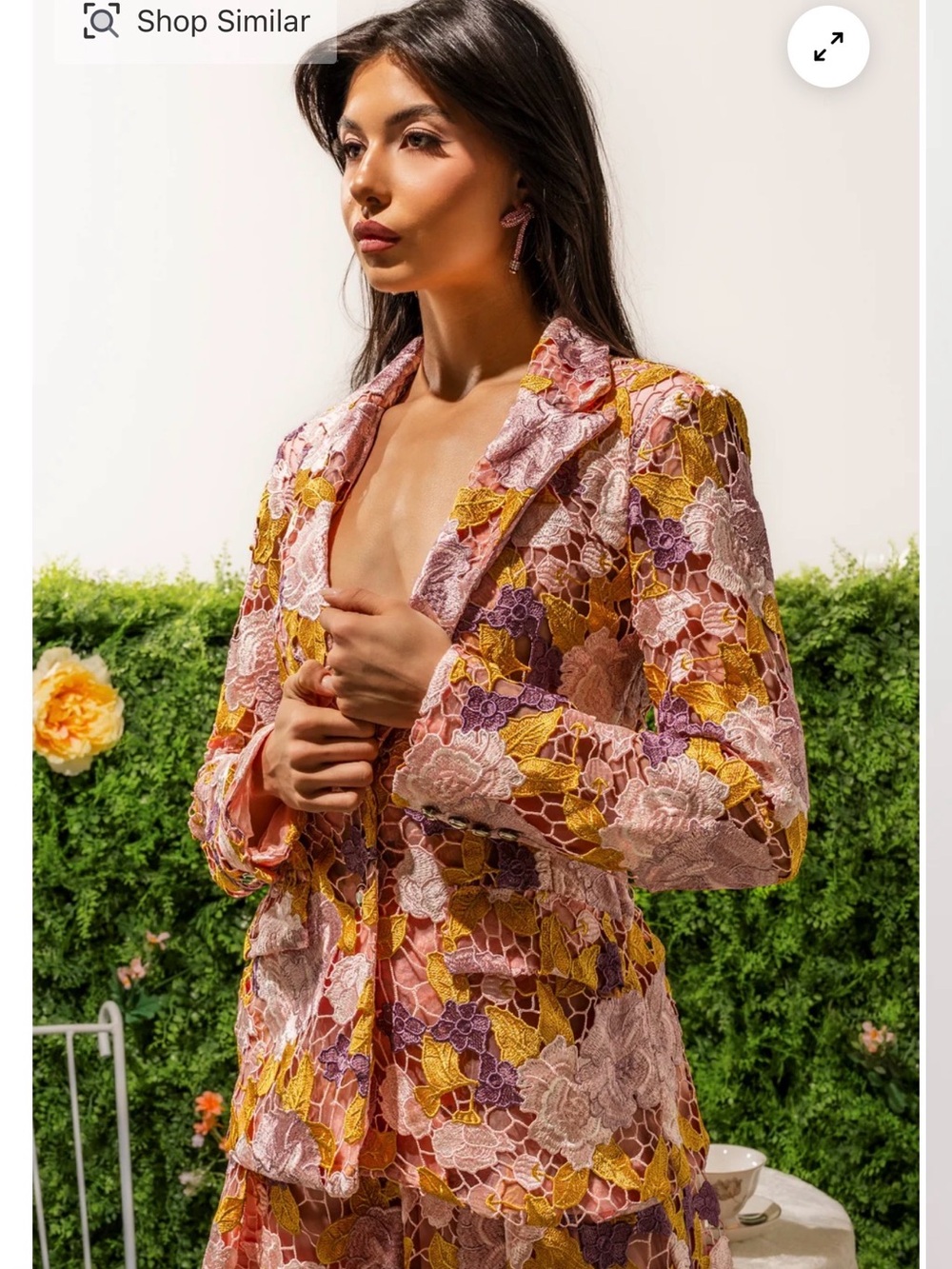 AKIRA Floral Lace Blazer Dress in Pink, Mustard & Purple